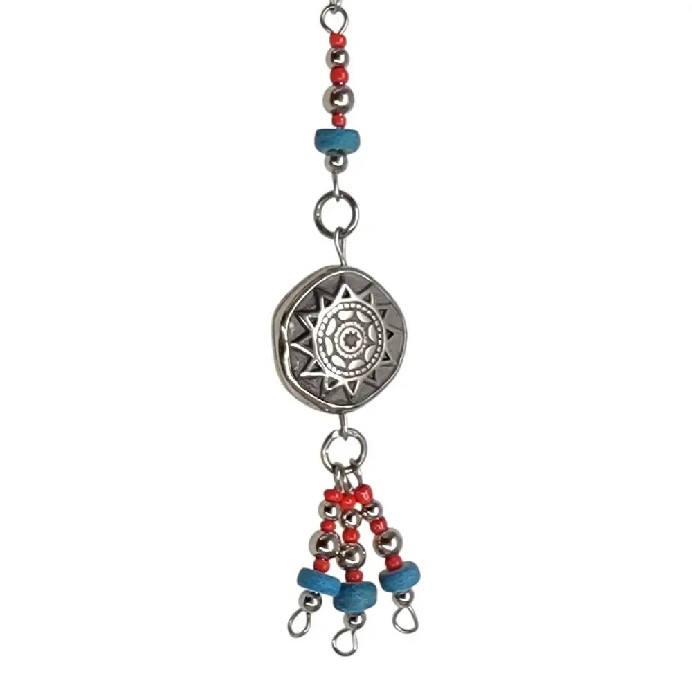 Vintage Southwestern Beaded Hair Clip Barrette Dangle Chain Sunburst Charm